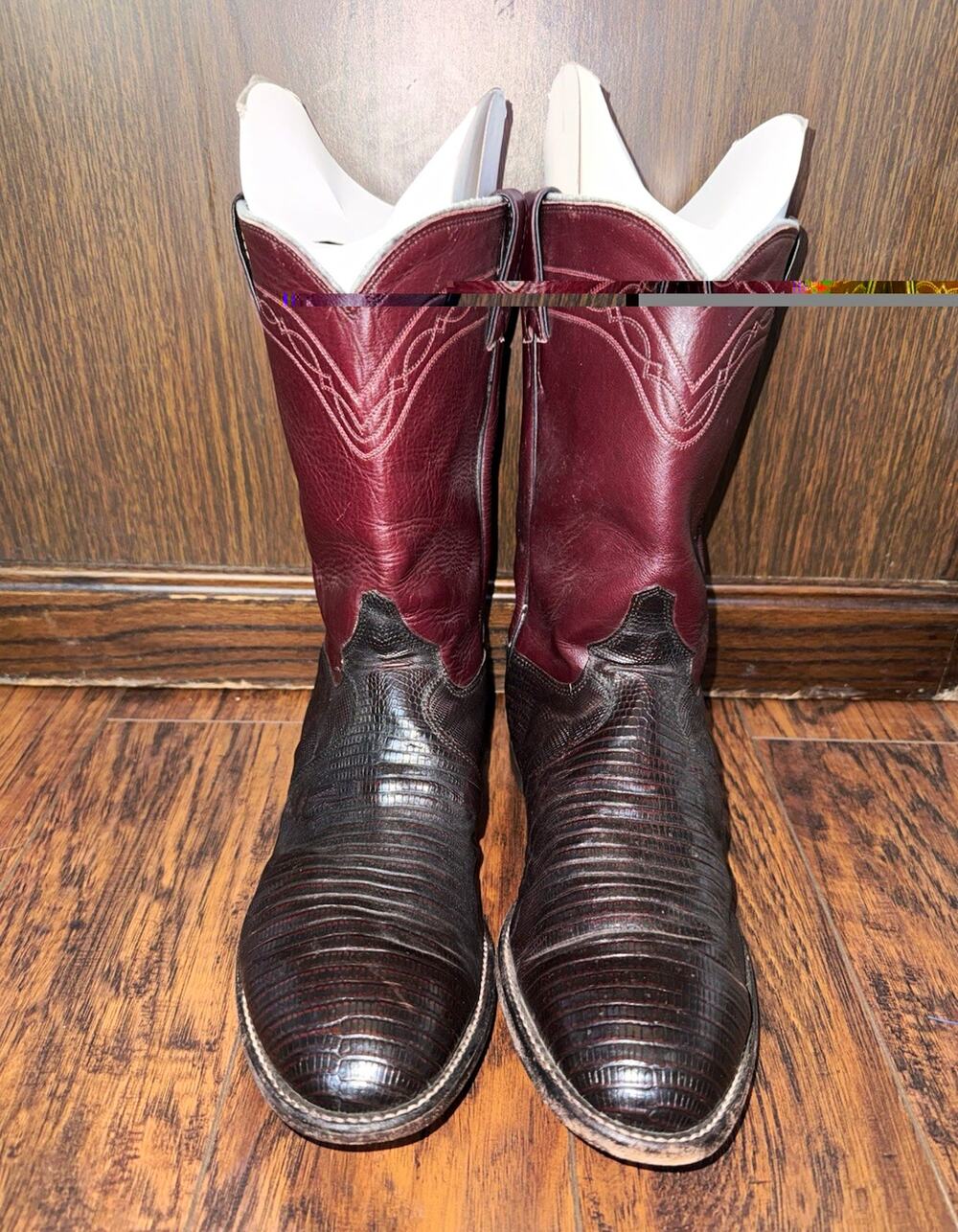 Vintage Justin Iguana Lizard Cowboy Boots 10.5 EE Burgundy Exotic Western USA